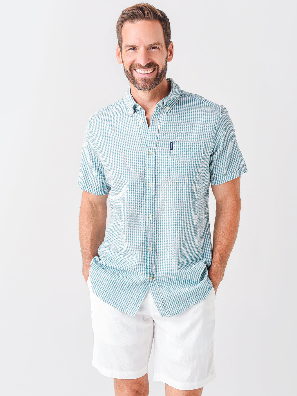 Barbour Men's Seersucker 8 Short-Sleeve Tailored Shirt - Saint Bernard