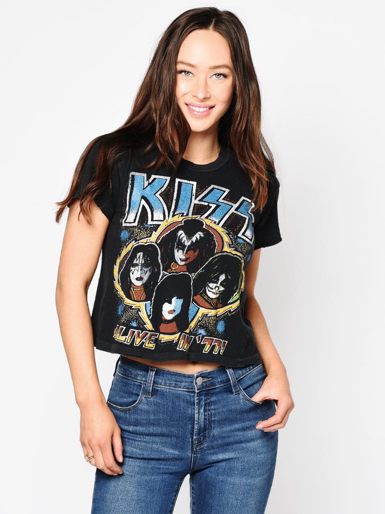 MadeWorn Women’s Kiss Alive in ‘77 Crop Tee - Saint Bernard