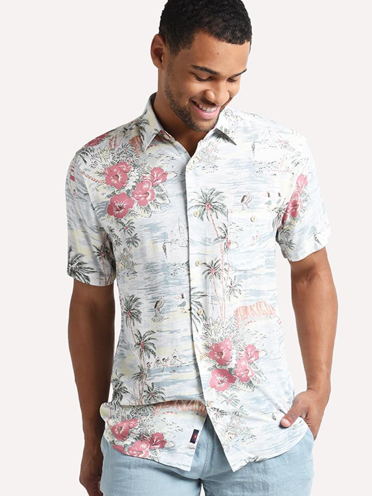 Faherty Brand Men's Rayon Hawaiian Shirt - Saint Bernard