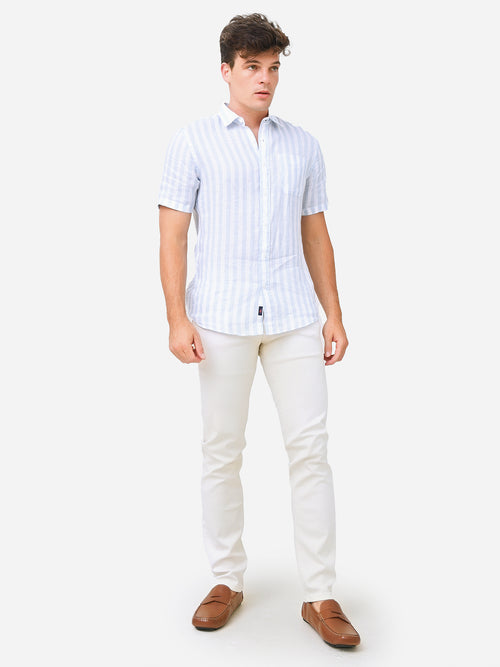 Faherty Brand Men's Short Sleeve Striped Linen Shirt