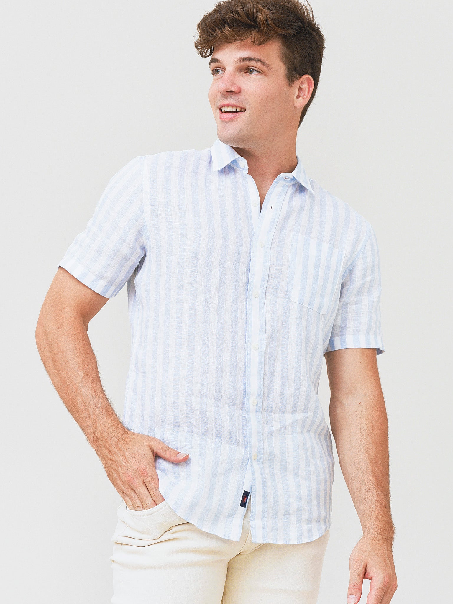 Faherty Brand Men's Short Sleeve Striped Linen Shirt - Saint Bernard