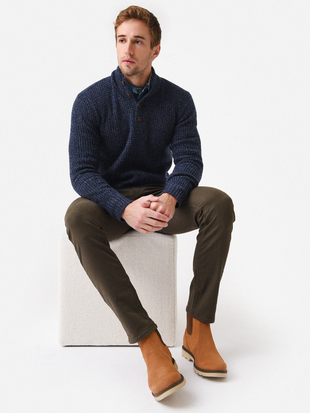 Faherty Brand Men's Cashmere Wool Quarter Button Sweater - Saint Bernard