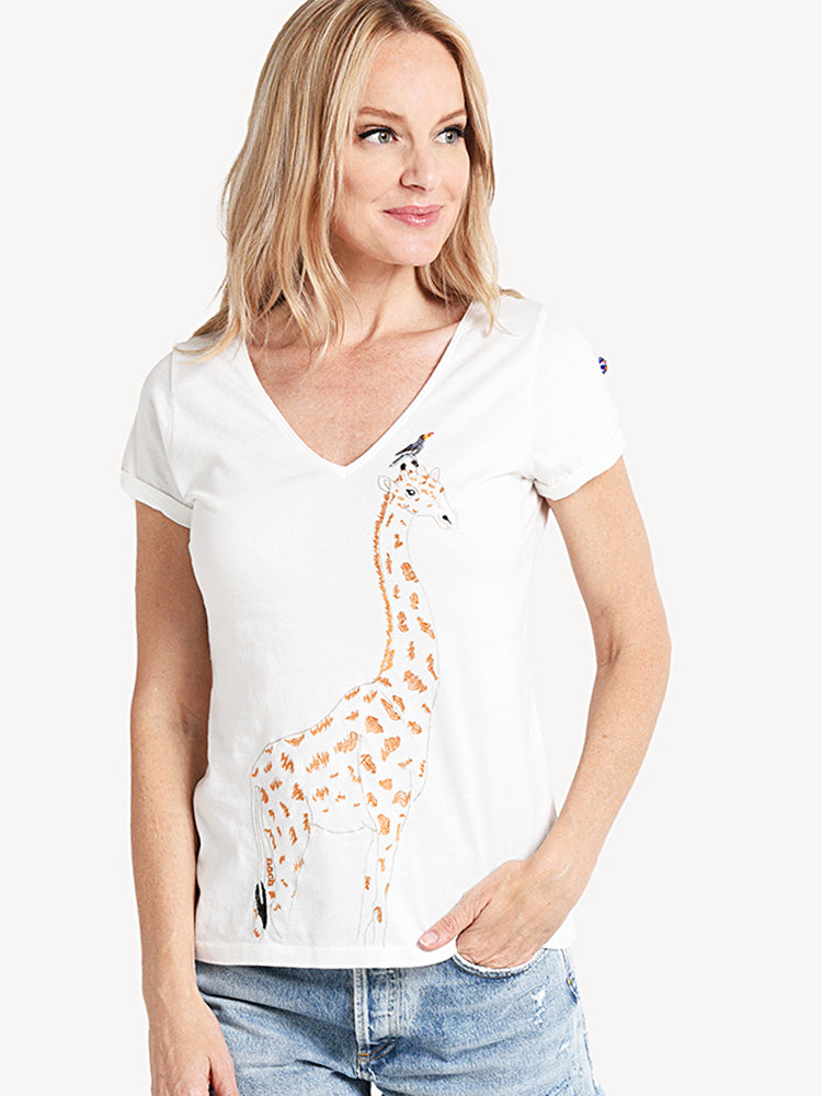 Nach Bijoux Women's Giraffe Embroidered Tee-Shirt