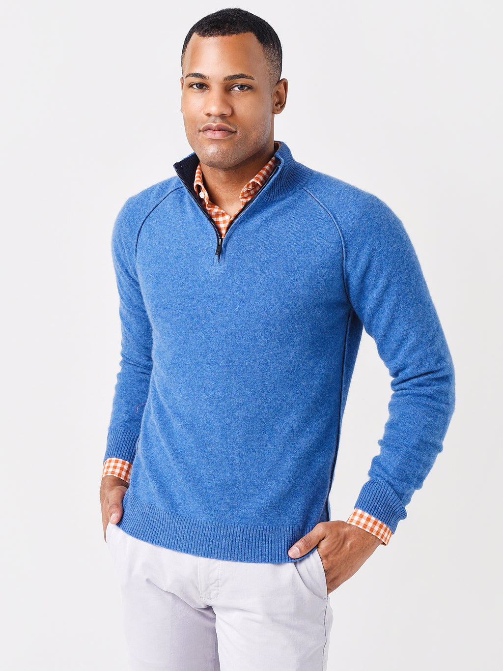 Naadam Cashmere Men's Quarter Zip with Contrast Seams - Saint Bernard