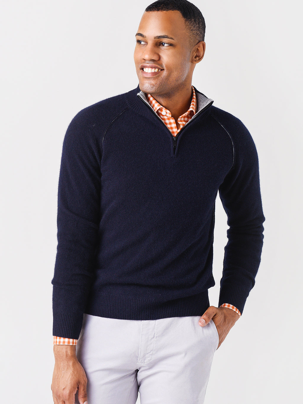 Naadam Cashmere Men's Quarter Zip with Contrast Seams - Saint Bernard