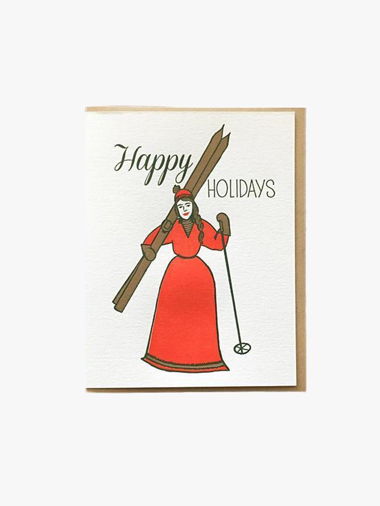 Noteworthy Ski Lady Greeting Card - Saint Bernard