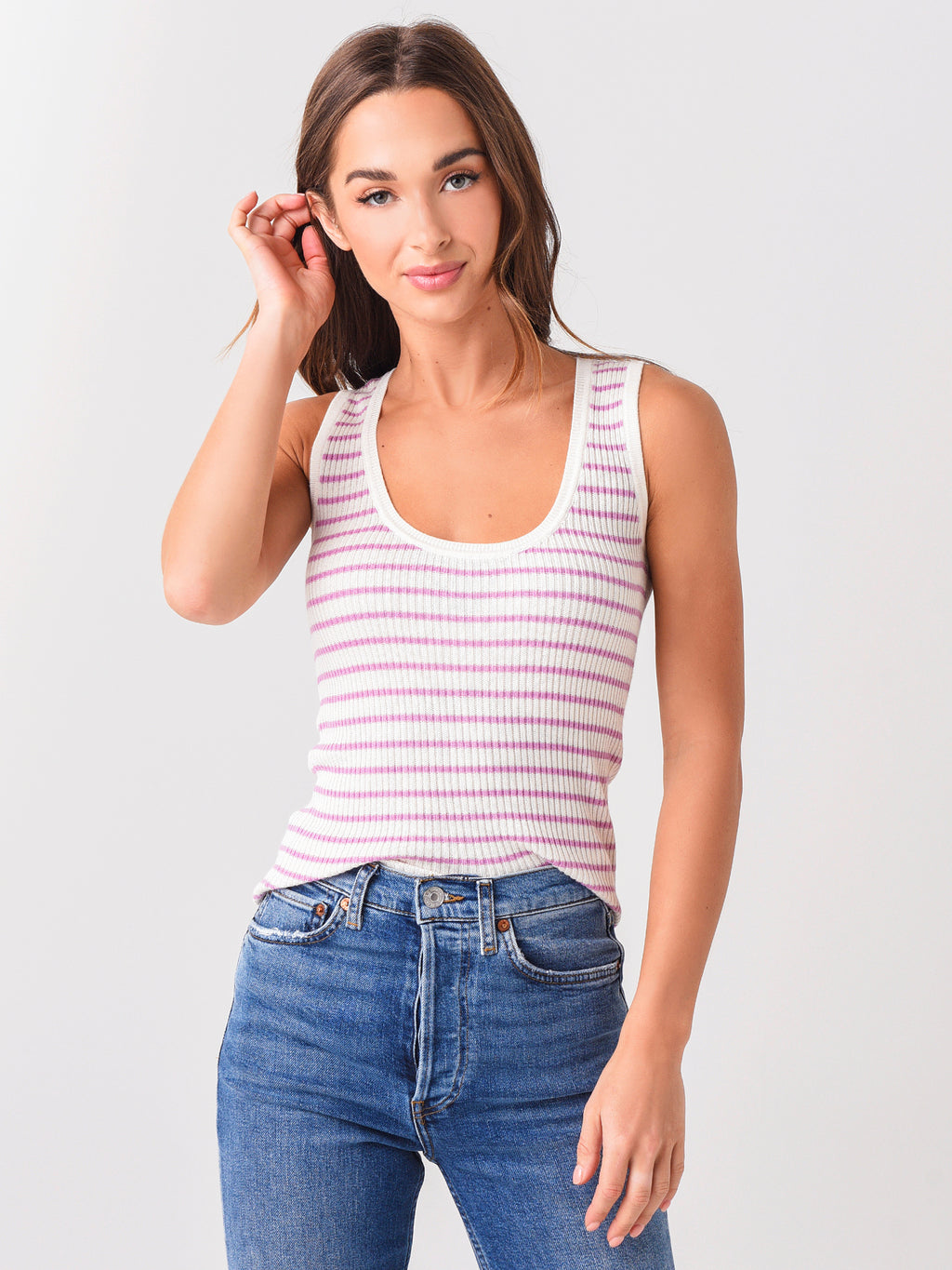 Naadam Cashmere Women's Striped Ribbed Tank - Saint Bernard