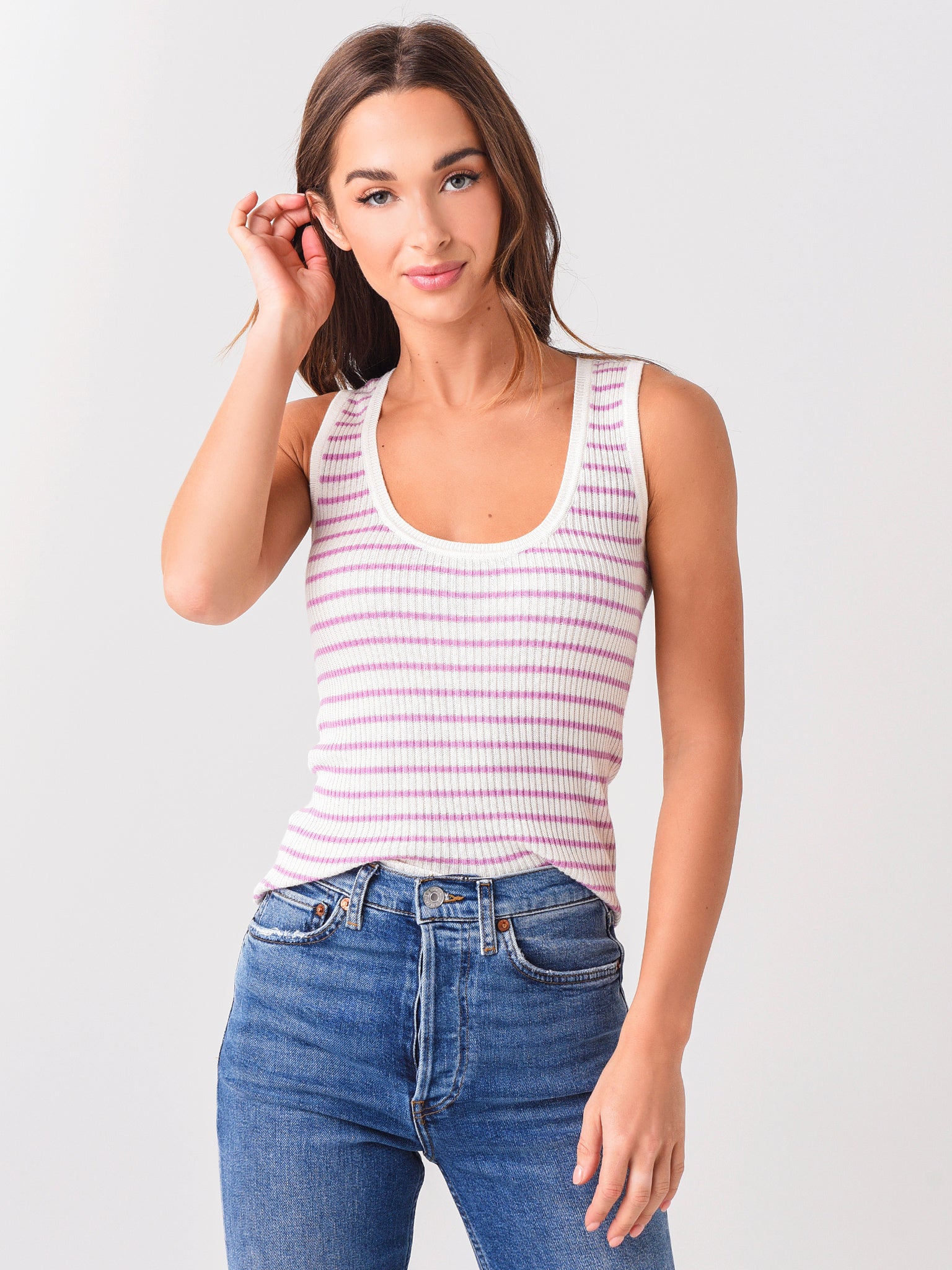 Naadam Cashmere Women's Striped Ribbed Tank - Saint Bernard