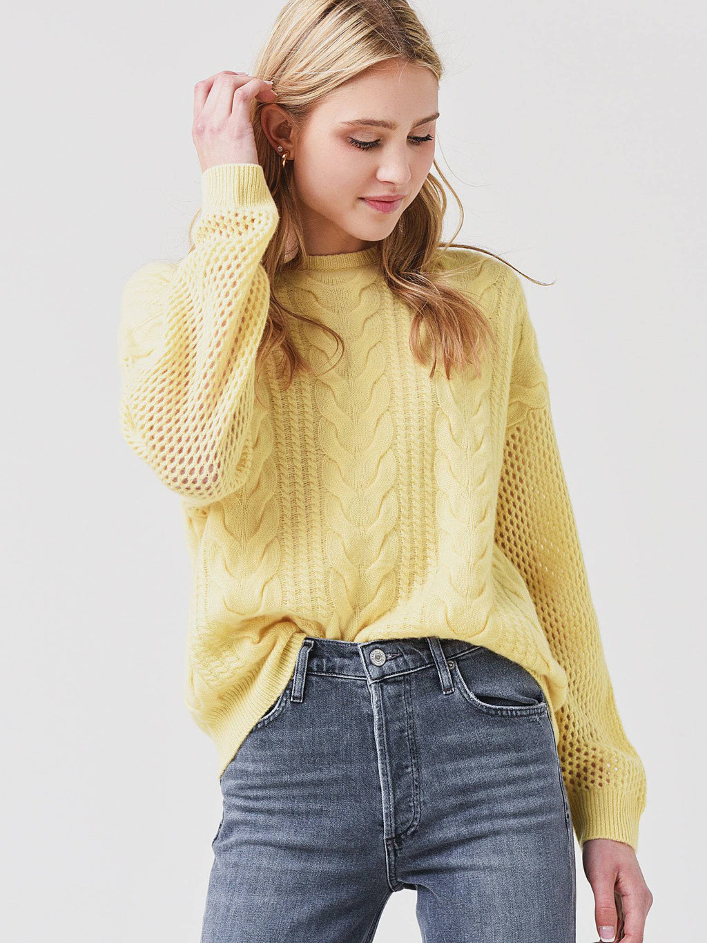 Naadam Cashmere Women's Open Cable Crewneck Sweater - Saint Bernard