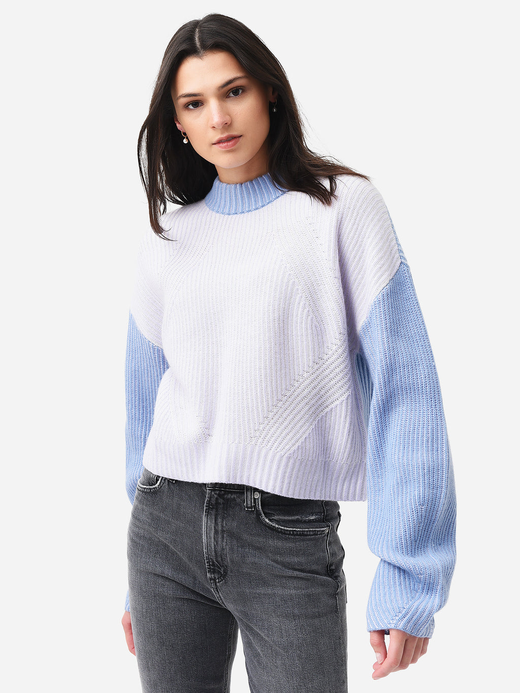 Naadam Cashmere Women's Wool Cashmere Colorblock Fisherman Crew Sweater - Saint Bernard