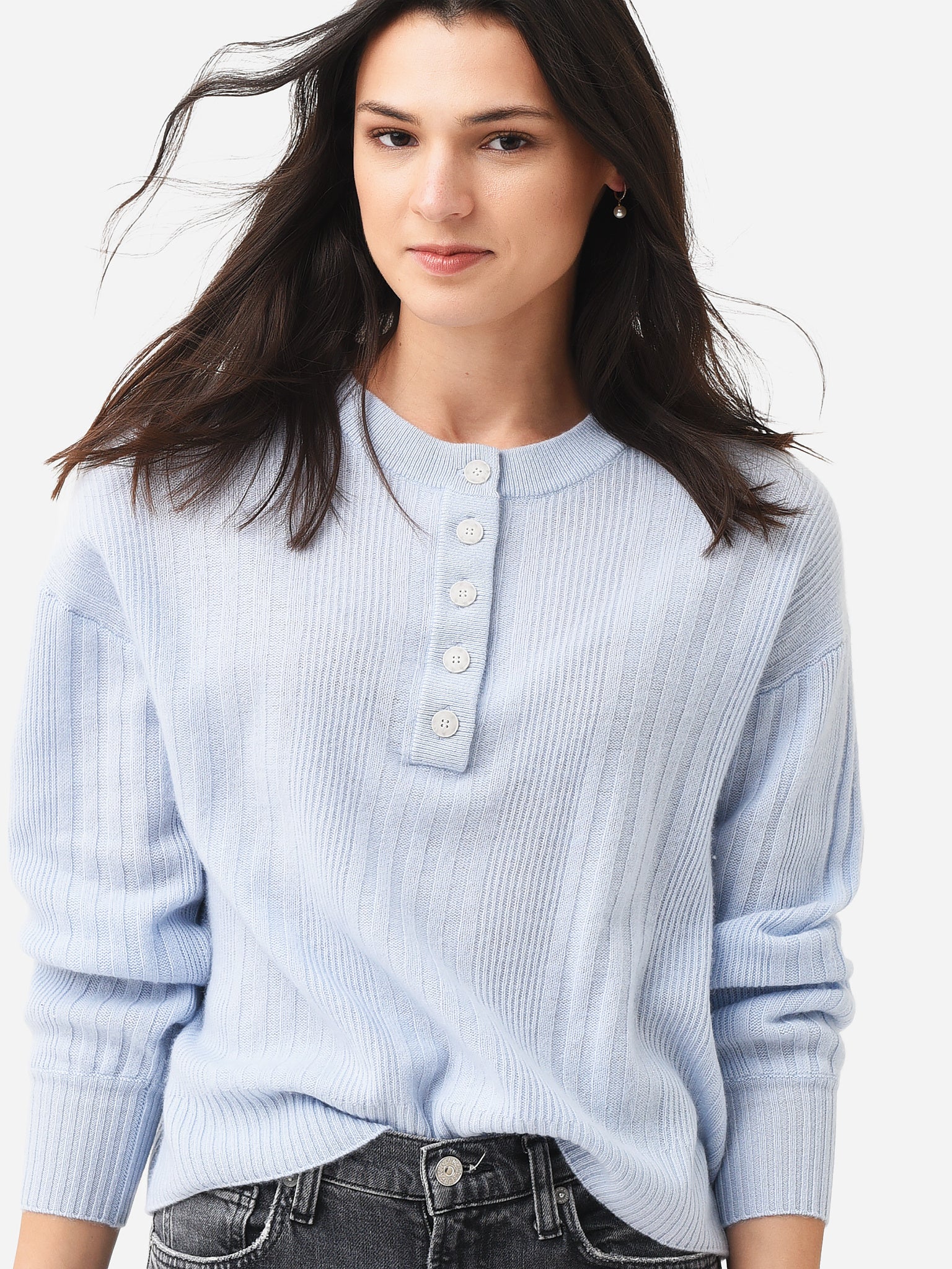 Naadam Cashmere Women's Cashmere Ribbed Henley - Saint Bernard