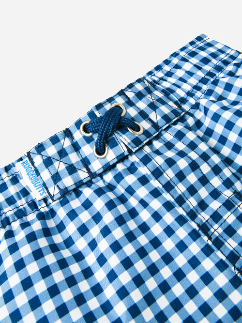 Rufflebutts Boys' Navy Gingham Swim Trunk