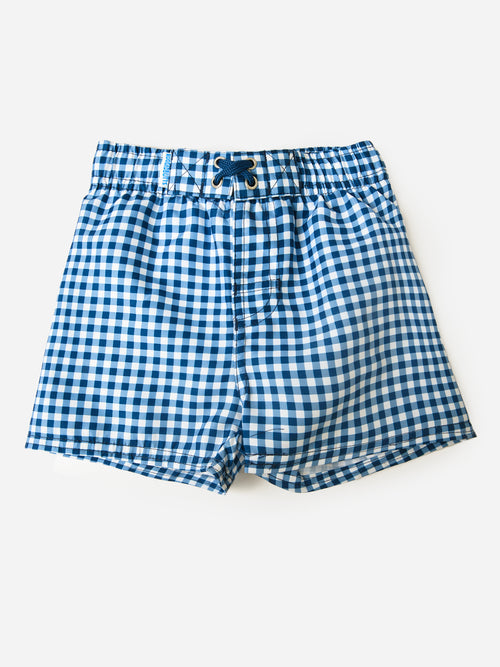 Rufflebutts Boys' Navy Gingham Swim Trunk