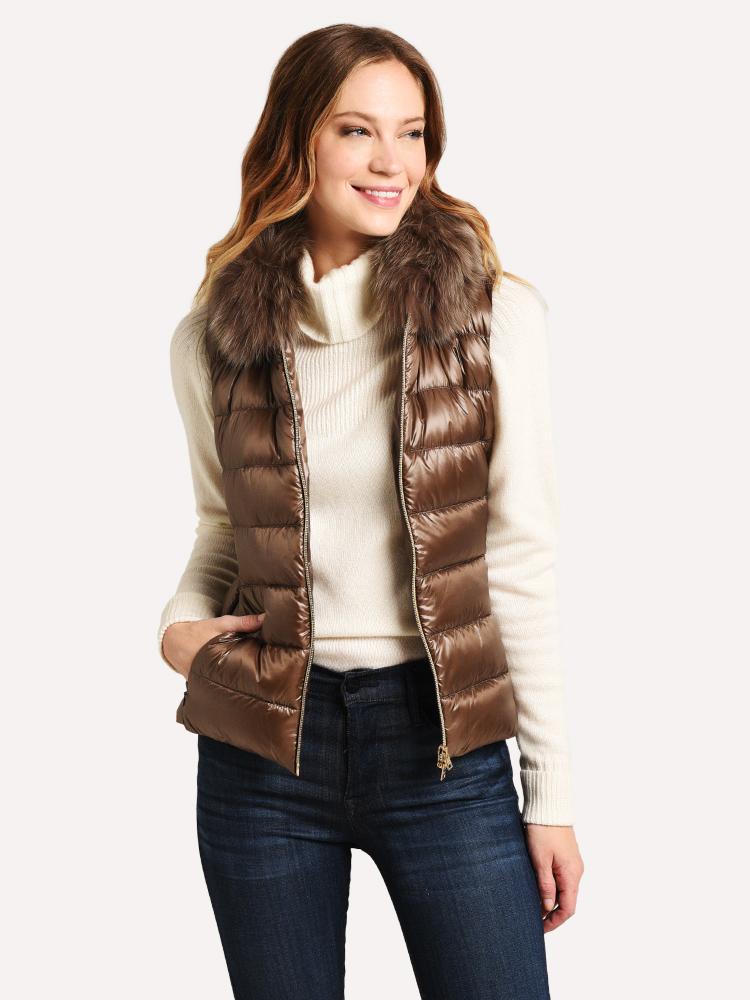 Herno Women's Short Fitted Vest with Fox Collar - Saint Bernard