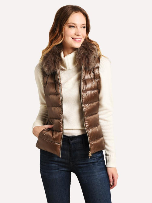 Herno Women's Short Fitted Vest with Fox Collar