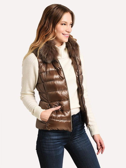 Herno Women's Short Fitted Vest with Fox Collar