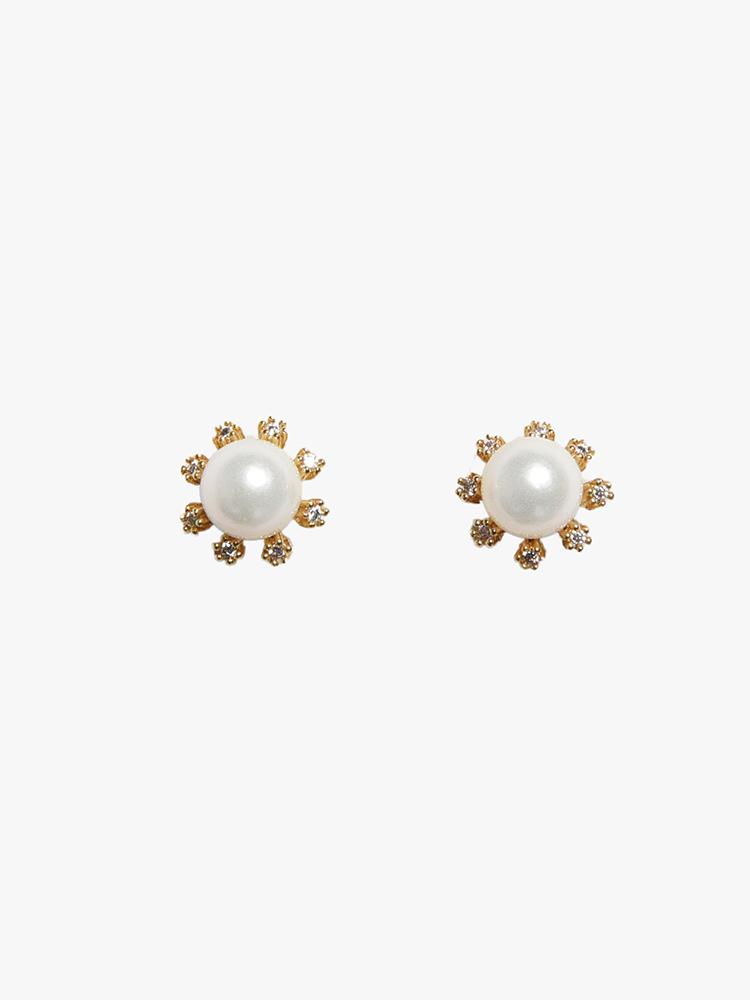 Tai Pearl Stud with Gold Flower Jacket - Saint Bernard