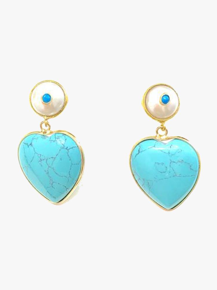 Goldenstrand Jewelry Turquoise Pearl And Heart Earring - Saint Bernard