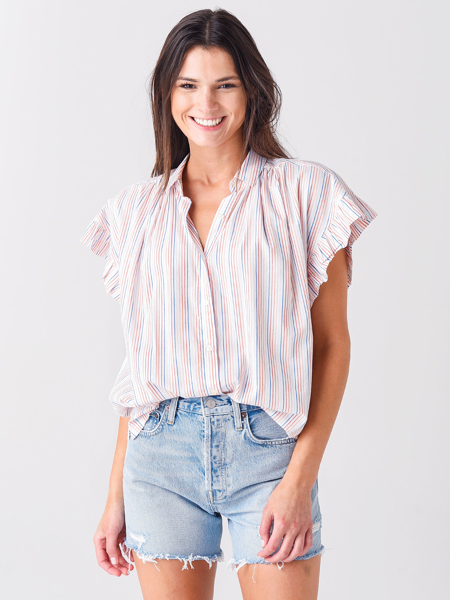 Trovata Women's Marianne "B" Ruffle Sleeve Shirt - Saint Bernard