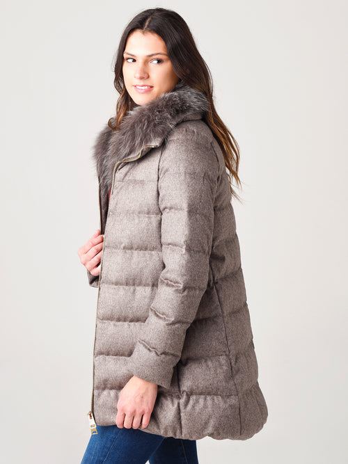 Herno Women’s Woven Half Coat With Fur Collar