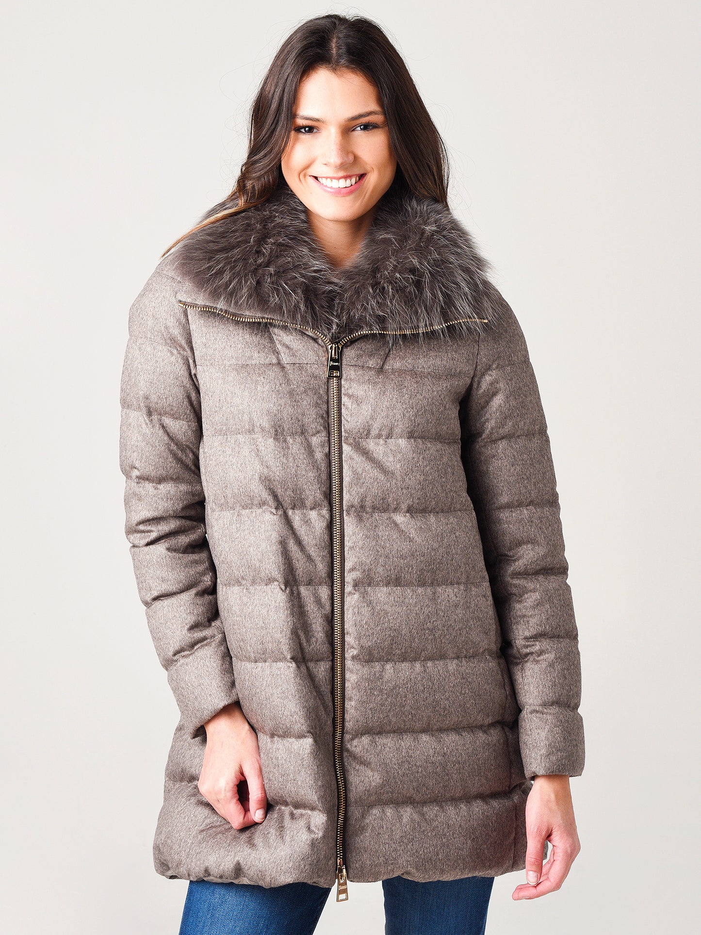Herno Women’s Woven Half Coat With Fur Collar - Saint Bernard