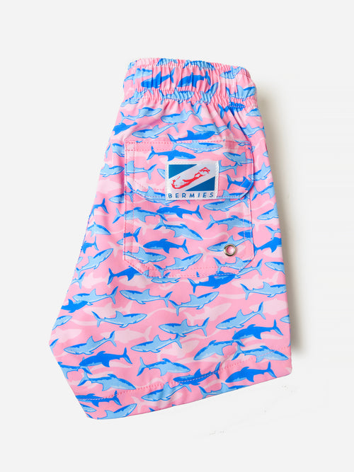 Bermies Boys' Pink Shark Swim Trunk