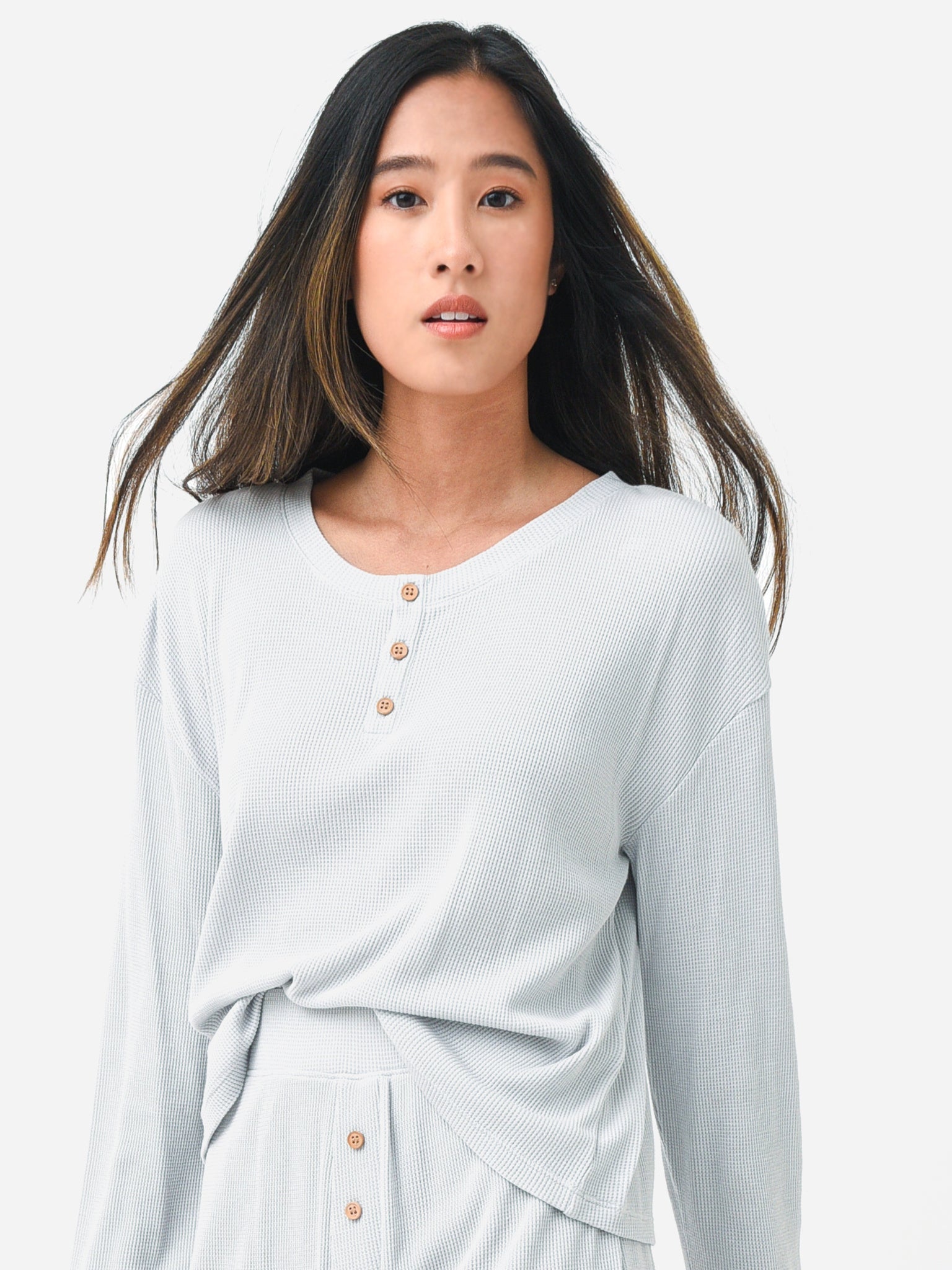 Eberjey Women's Cozy Waffle Long Sleeve & Short Pajama Set - Saint Bernard