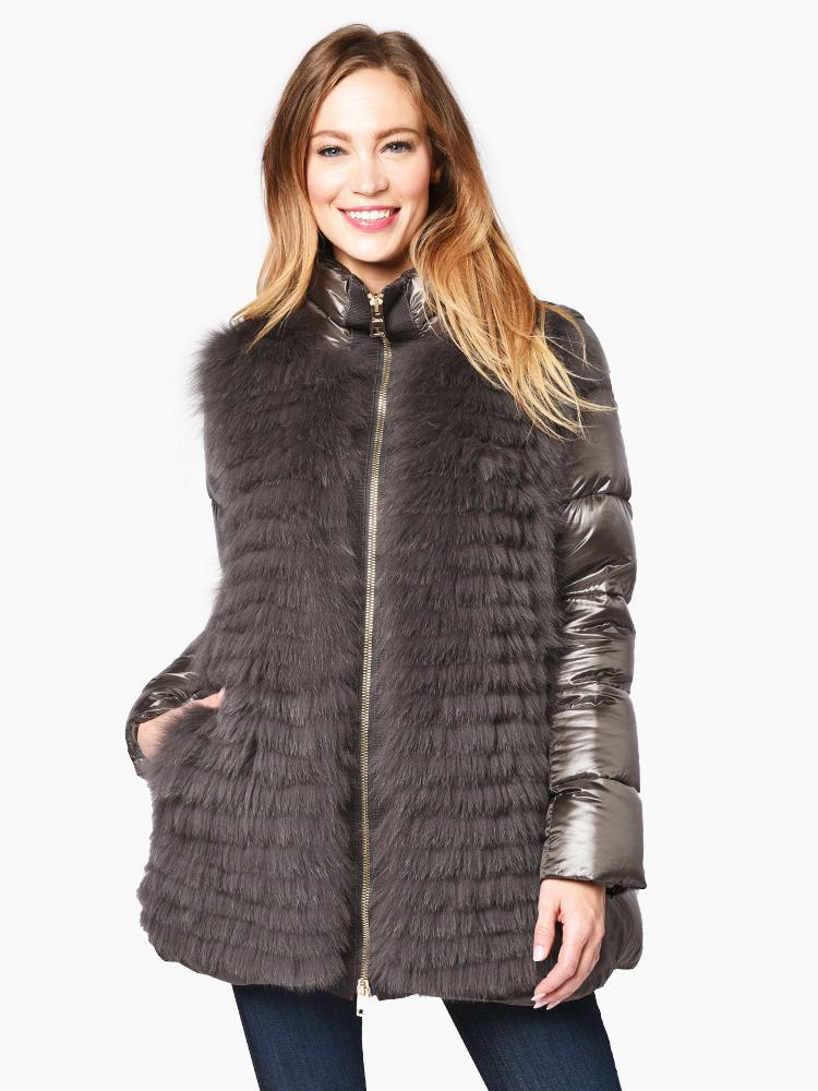 Herno Women’s Woven Half Coat with Fur