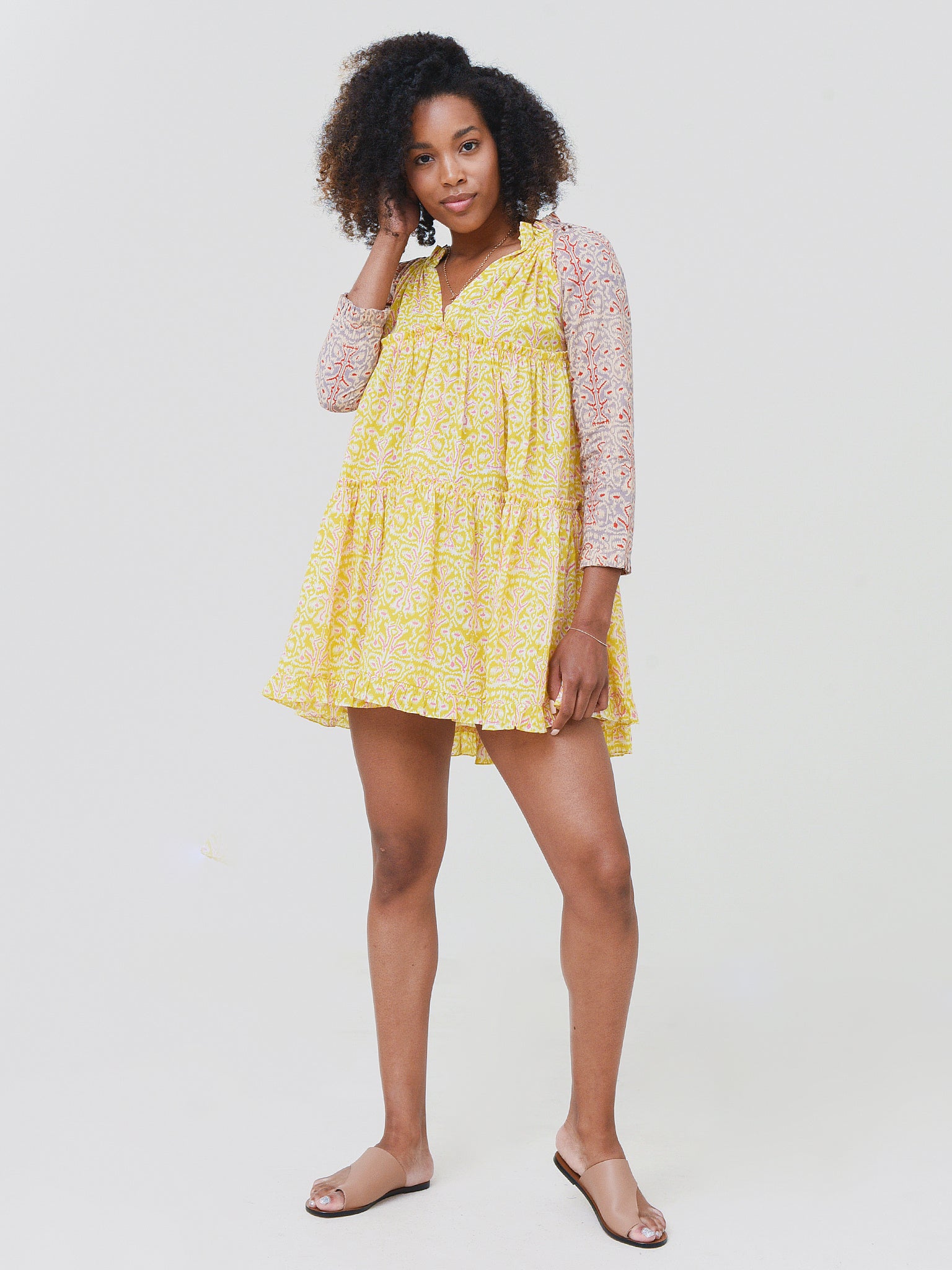 POPPY MINI DRESSxYELLOWVINEPRINT-alt1