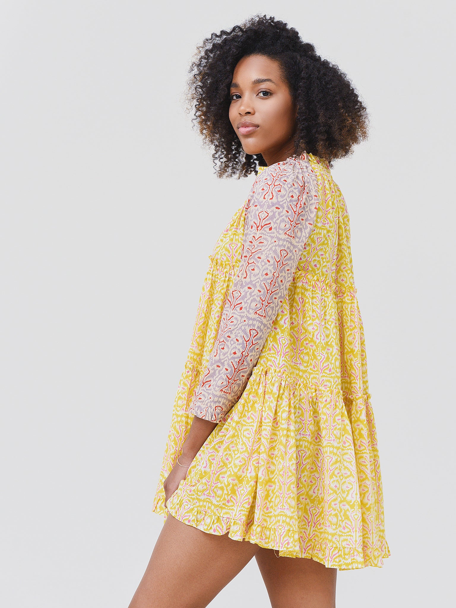 POPPY MINI DRESSxYELLOWVINEPRINT-alt2