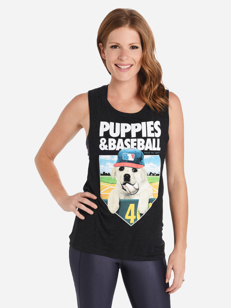Puppies Make Me Happy Baseball Muscle Tank - Saint Bernard