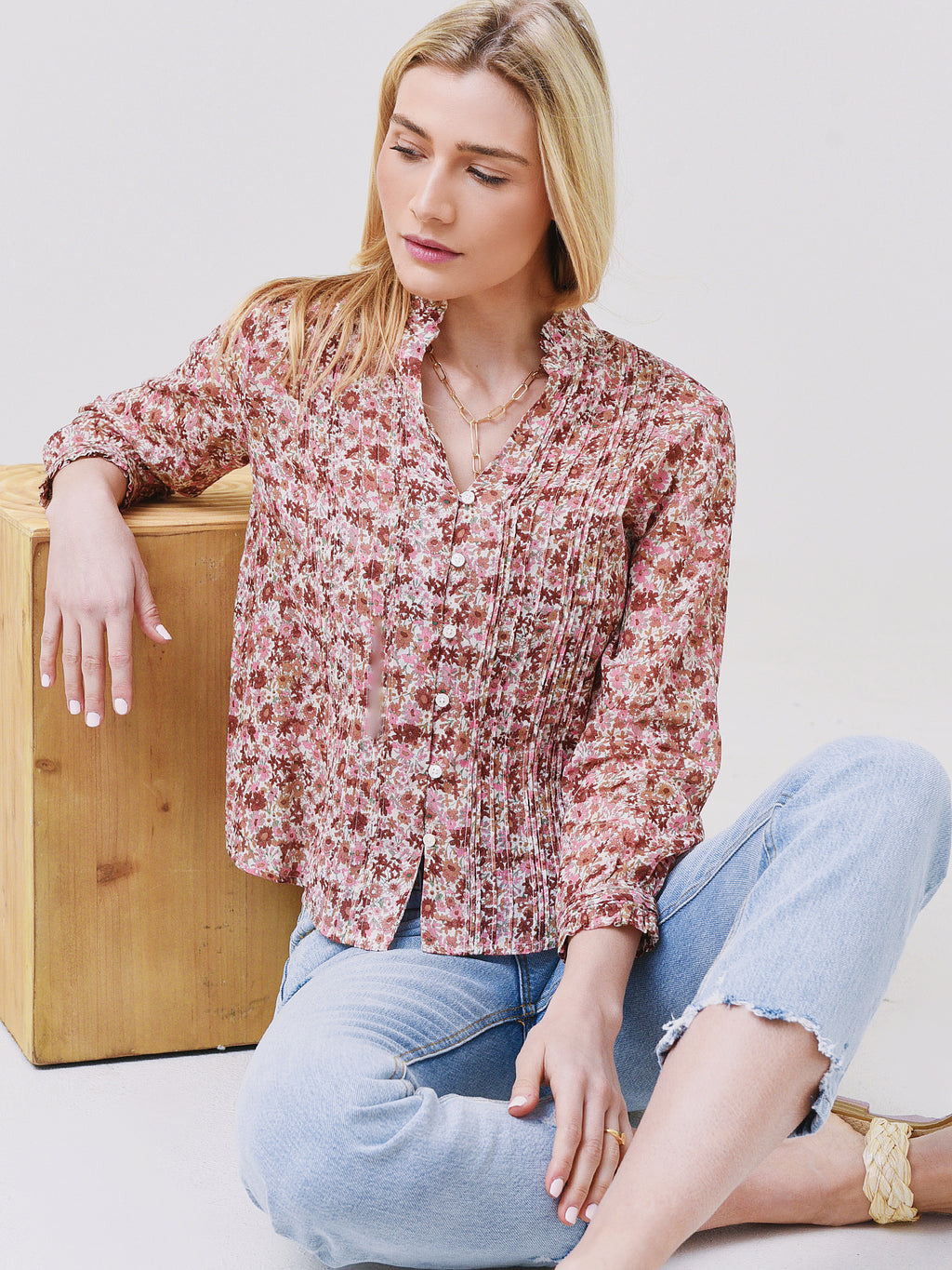 Trovata Women's Finley Pintuck Blouse - Saint Bernard