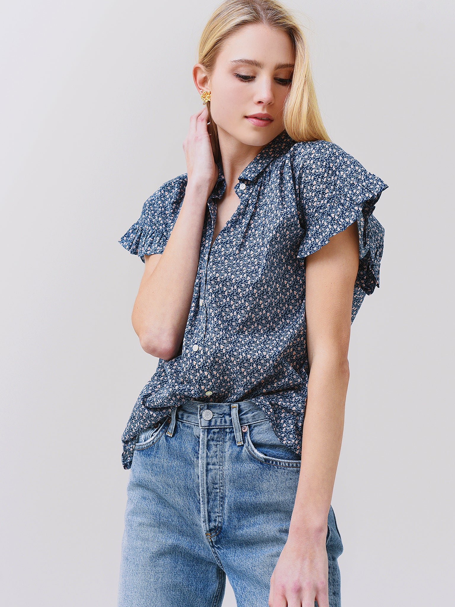 Trovata Women's Marianne B Ruffle Sleeve Shirt - Saint Bernard