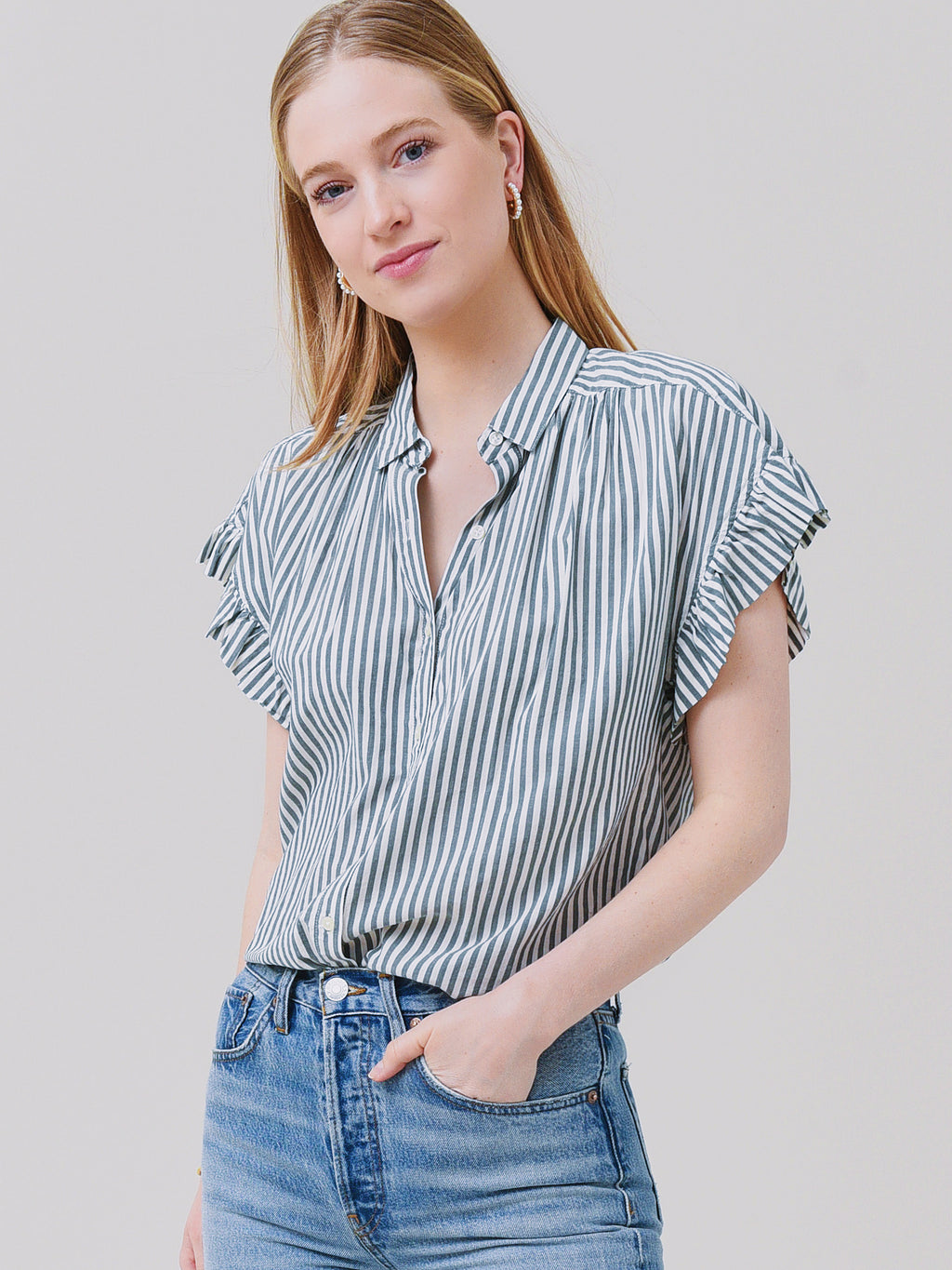 Trovata Women's Marianne B Ruffle Sleeve Shirt - Saint Bernard