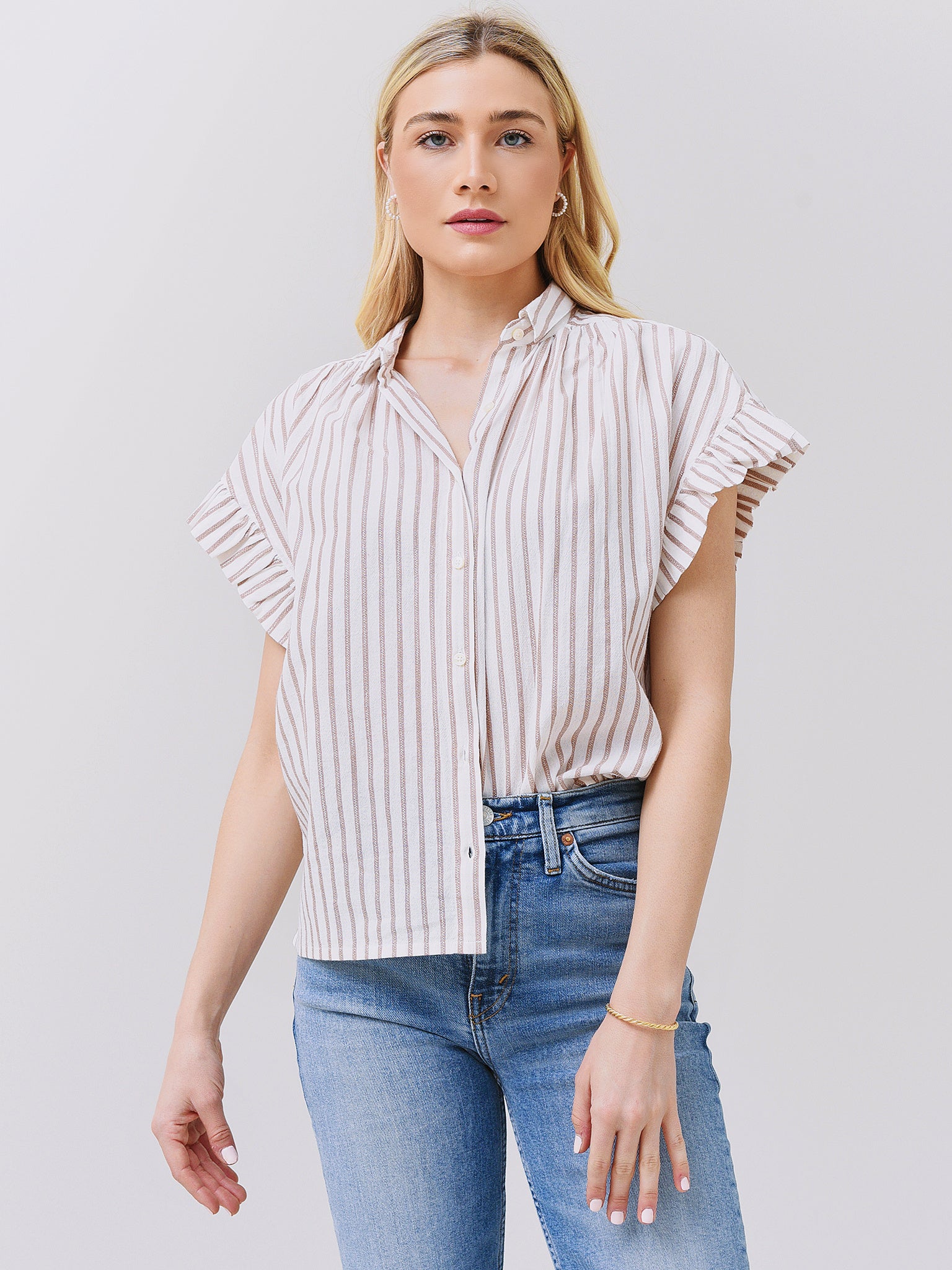 Trovata Women's Marianne B Ruffle Sleeve Shirt - Saint Bernard