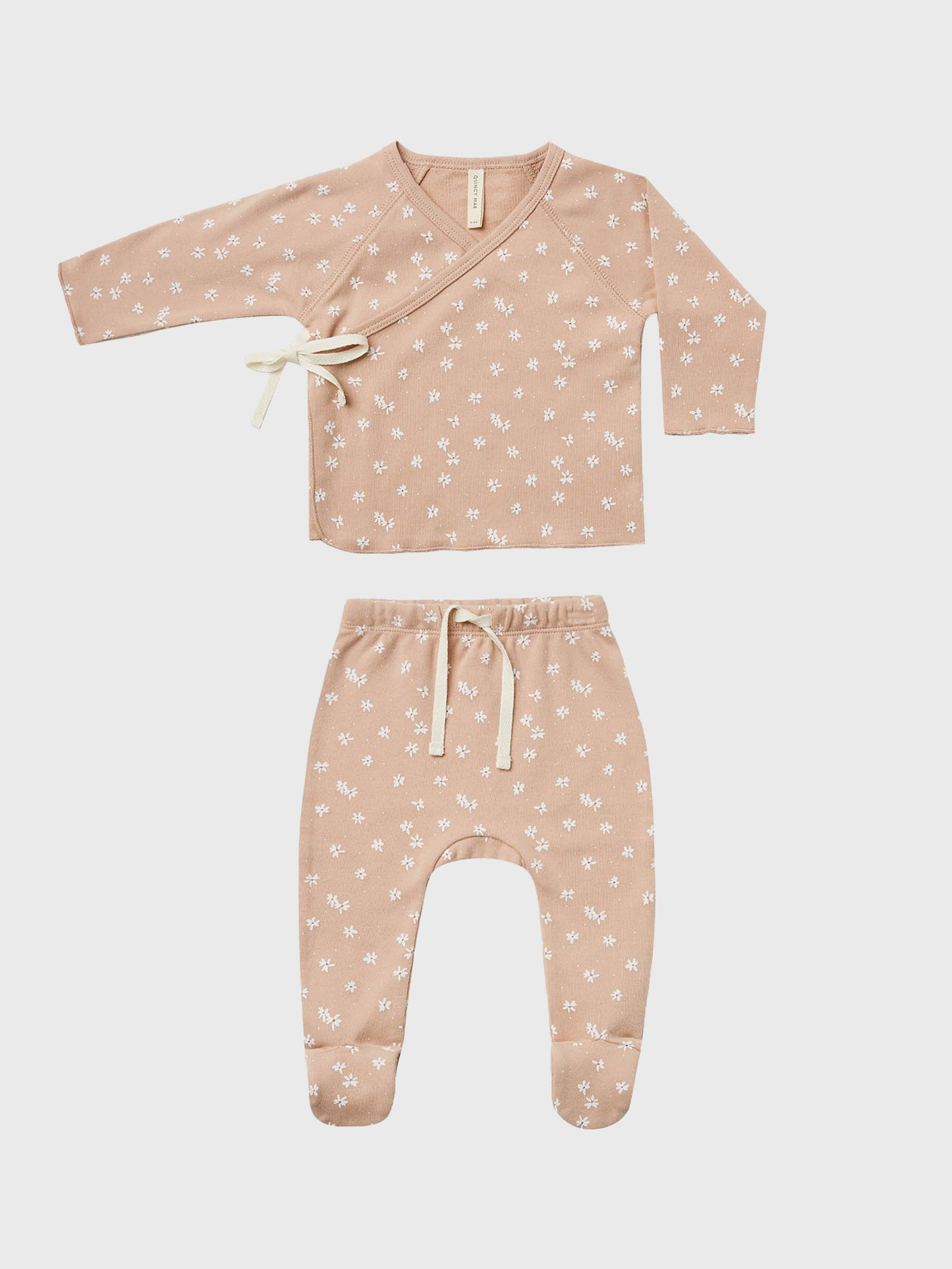 Quincy Mae Little Girls' Kimono Top + Footed Pant Set