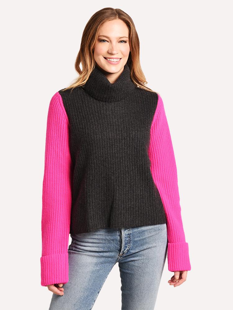 Autumn Cashmere Cuffed Color Block Shaker Mock Sweater - Saint Bernard