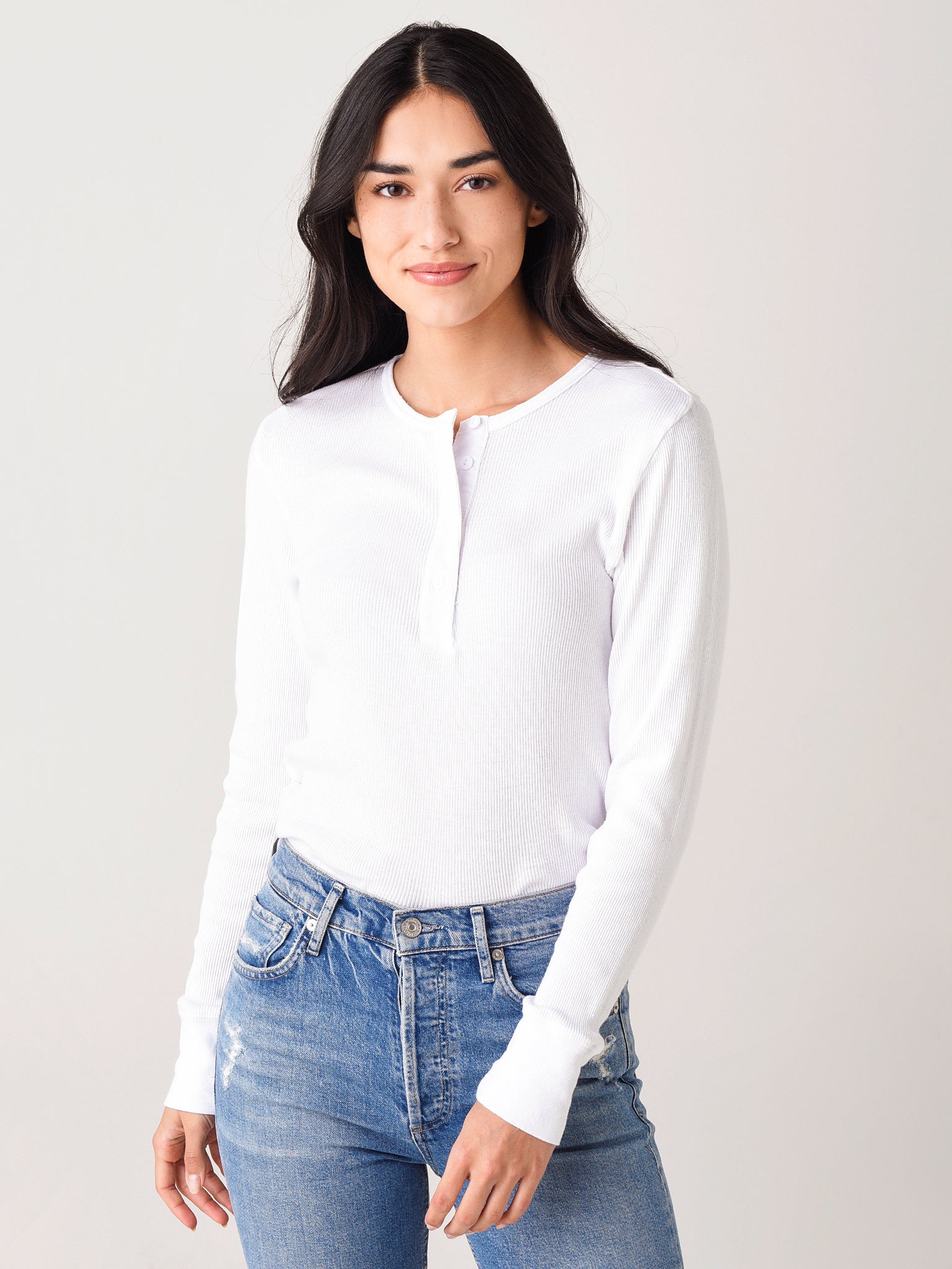 Re/Done Women's 60s Slim Long-Sleeve Henley - Saint Bernard