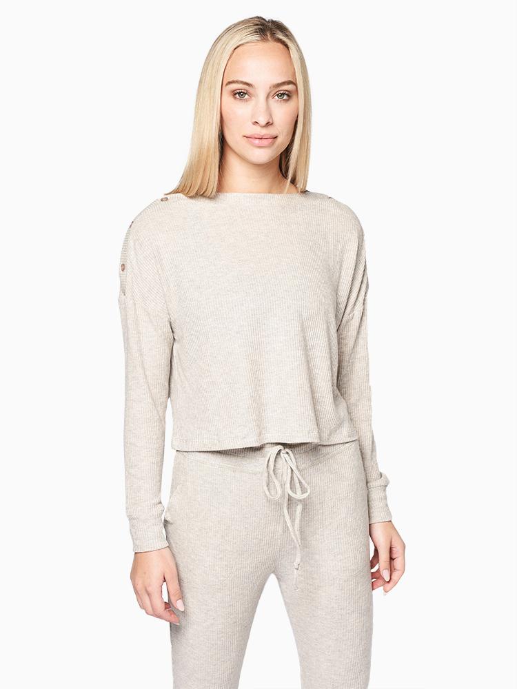 Beyond Yoga Your Line Buttoned Boxy Pullover - Saint Bernard