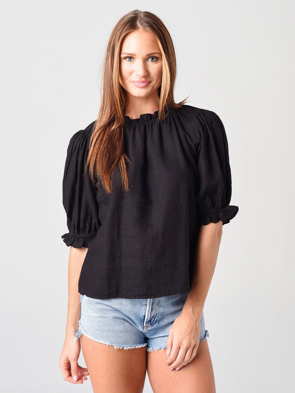 Velvet Women's Rosabel Woven Linen Puff Sleeve Top - Saint Bernard