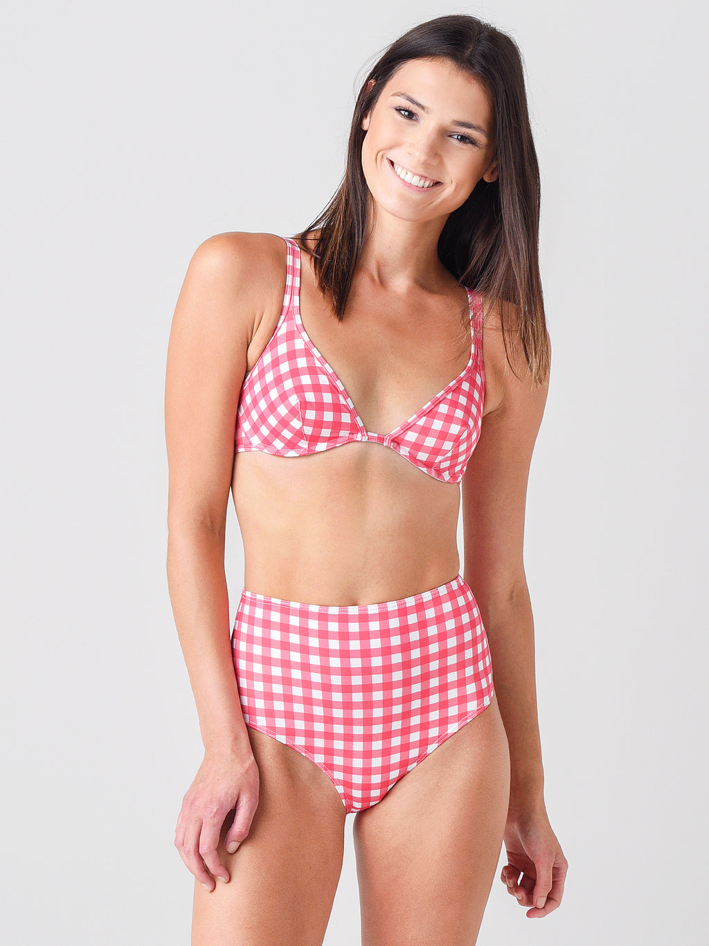 Ephemera Women's Gingham Classic Bra Bikini Top - Saint Bernard