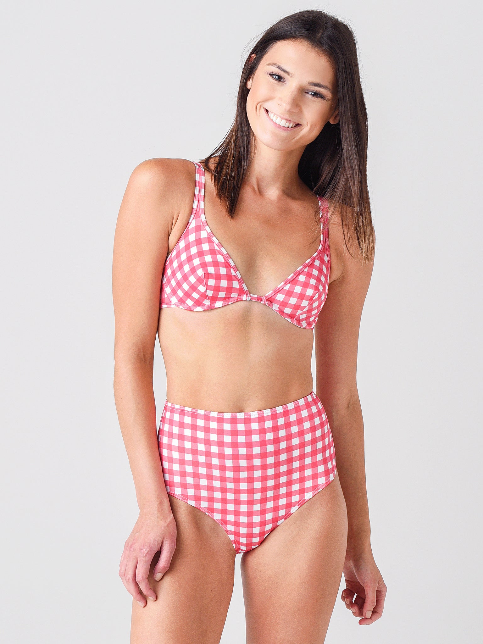 Ephemera Women's Gingham Classic Bra Bikini Top - Saint Bernard