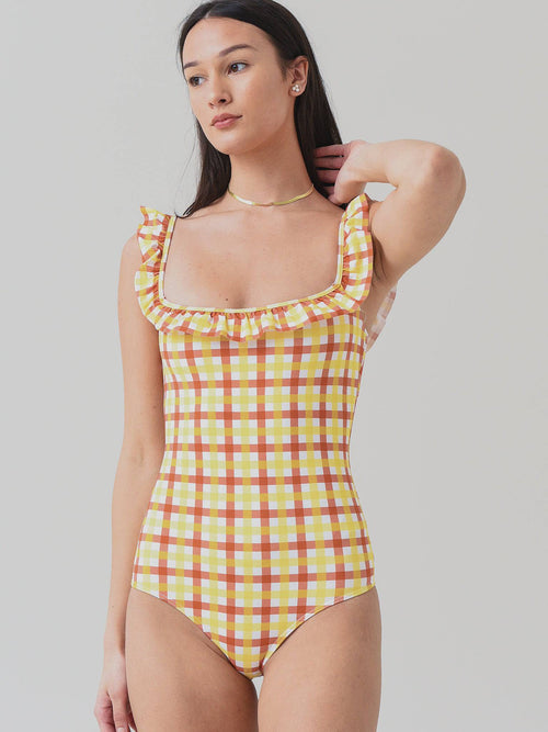 Ephemera Women's Pineapple Gingham Flounce One Piece