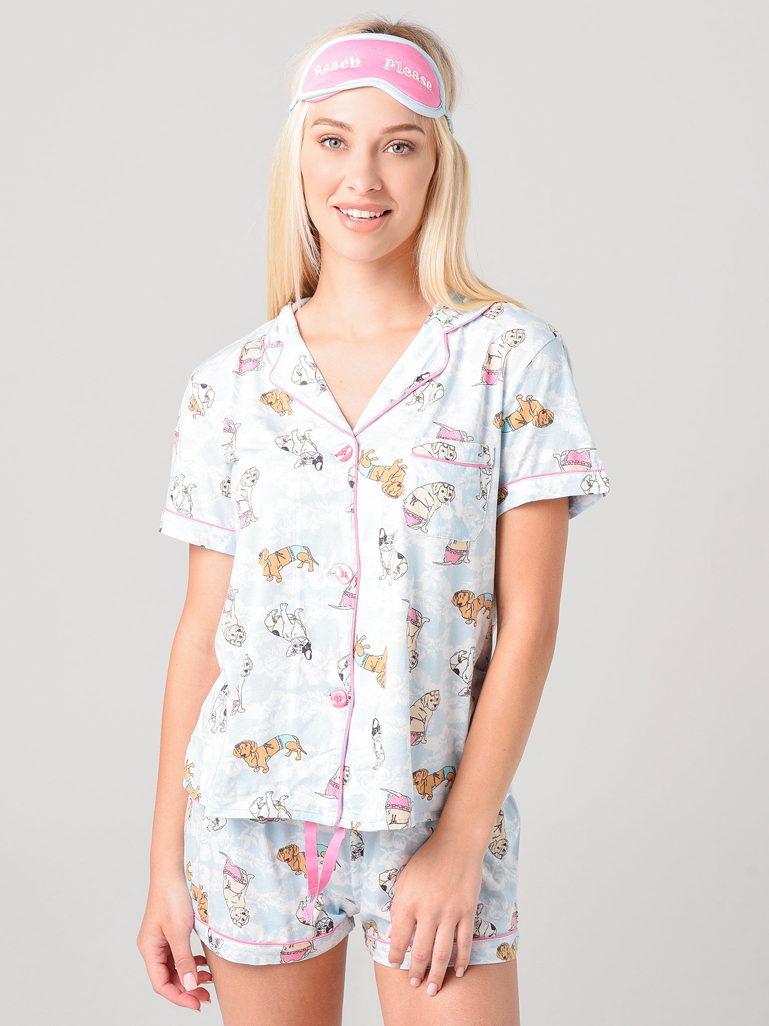 P.J. Salvage Women's Playful Prints PJ Set With Mask - Saint Bernard