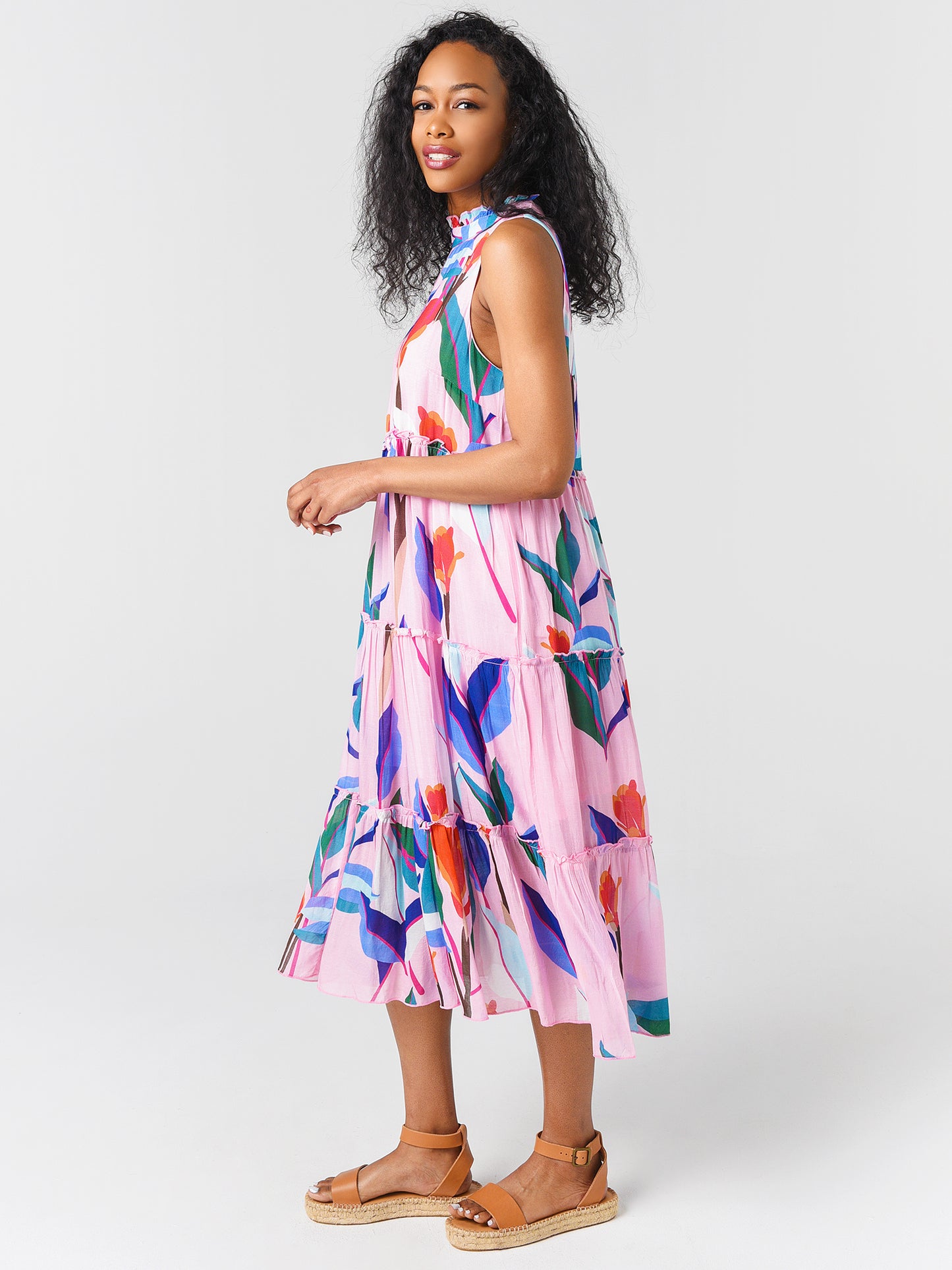 RUFFLE TIERED MIDI DRESSxBOTANICAPINK-alt1