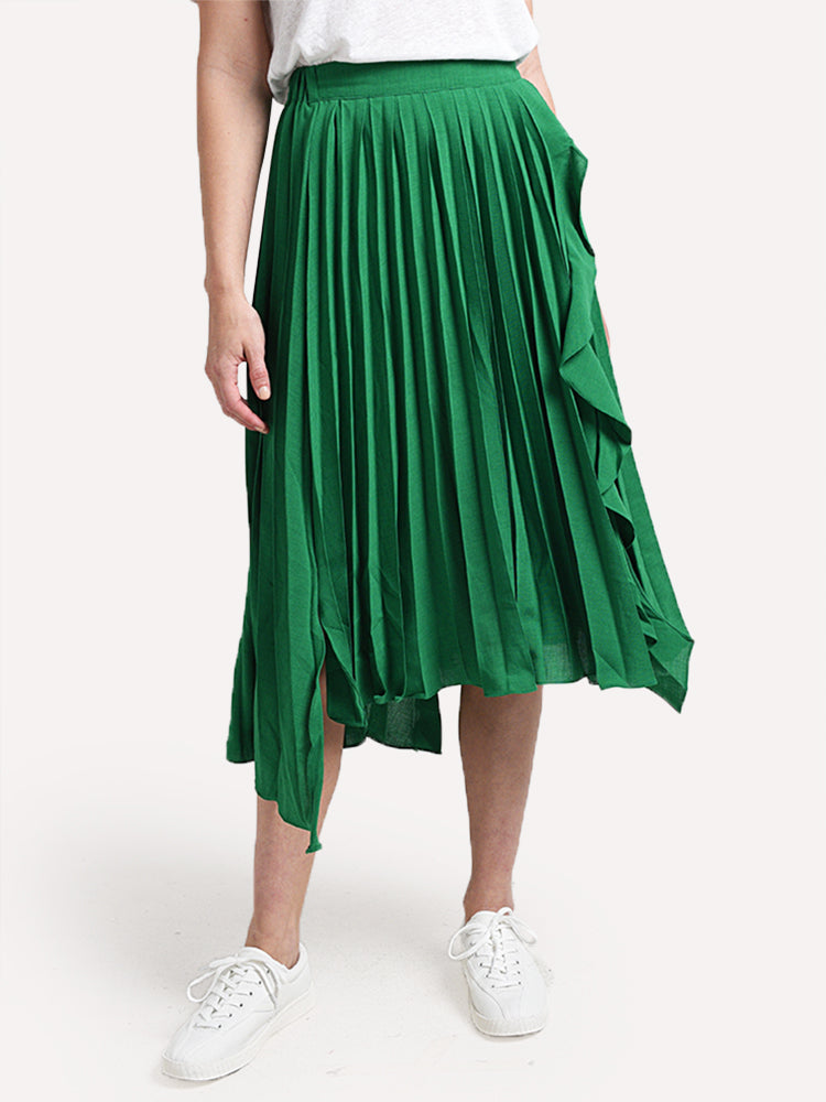 Glam Pleated Ruffle Midi Skirt