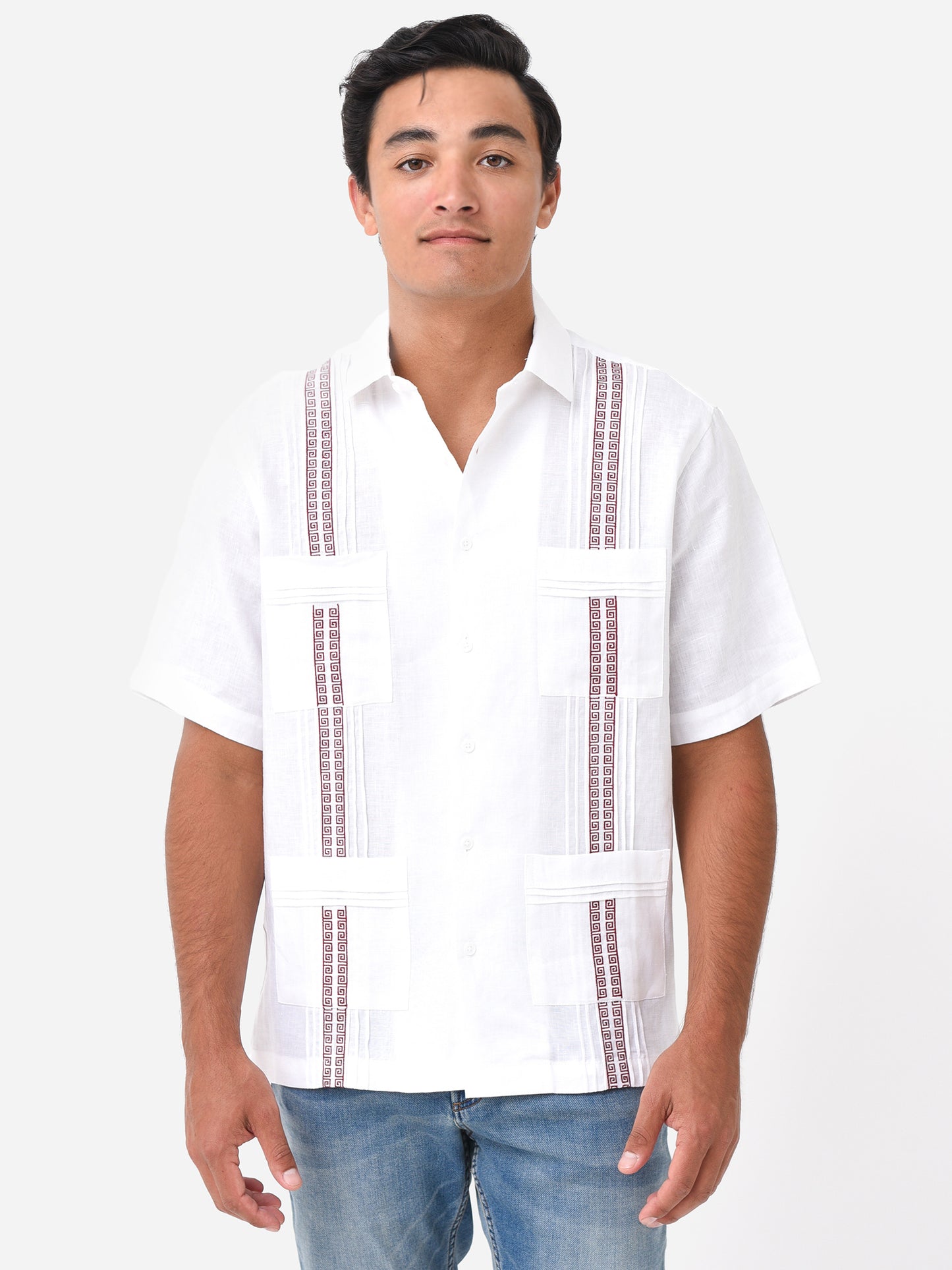 Centuria Men's Short Sleeve Greek Key Guayabera Shirt - Saint Bernard