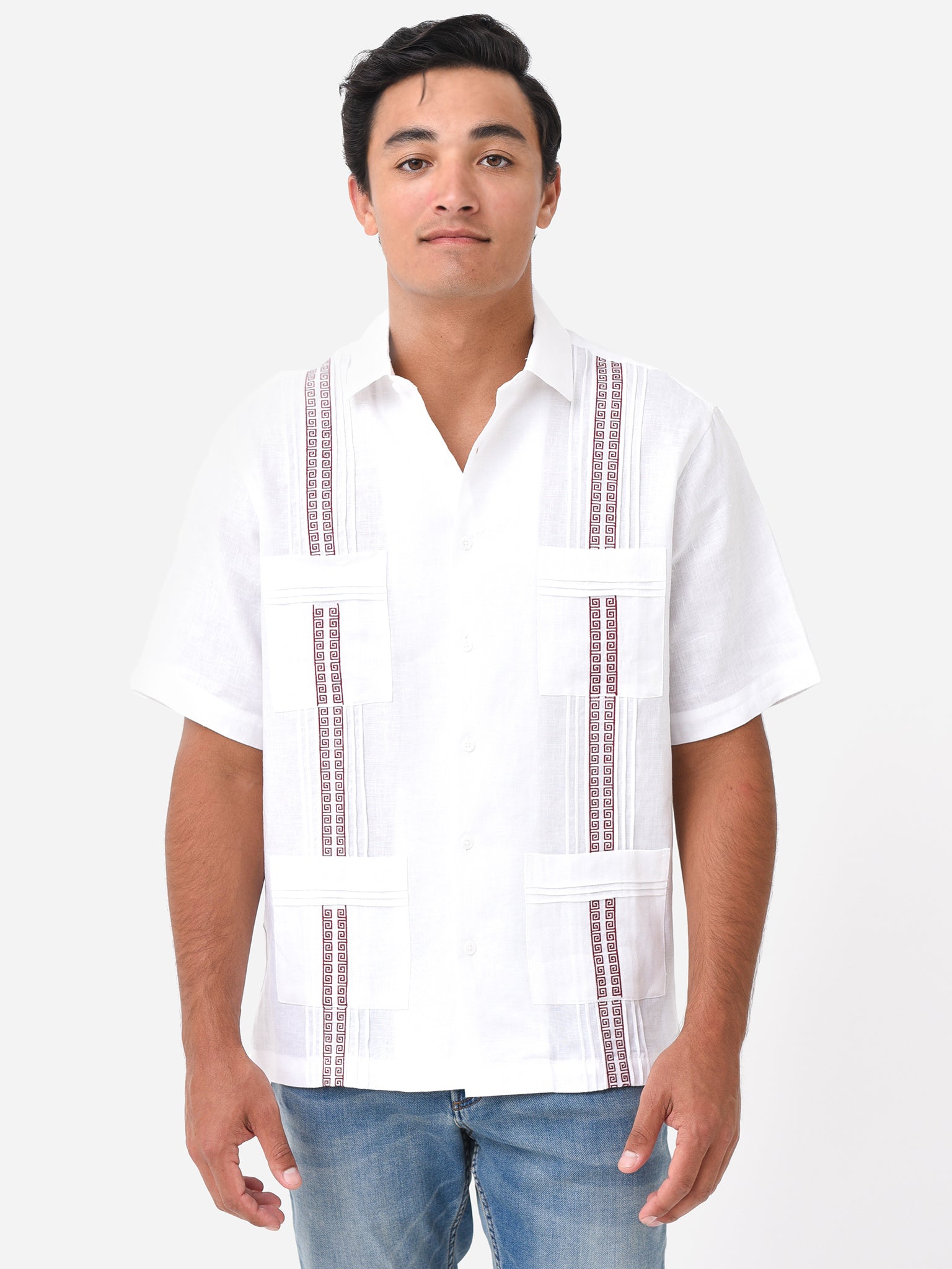 Centuria Men's Short Sleeve Greek Key Guayabera Shirt - Saint Bernard