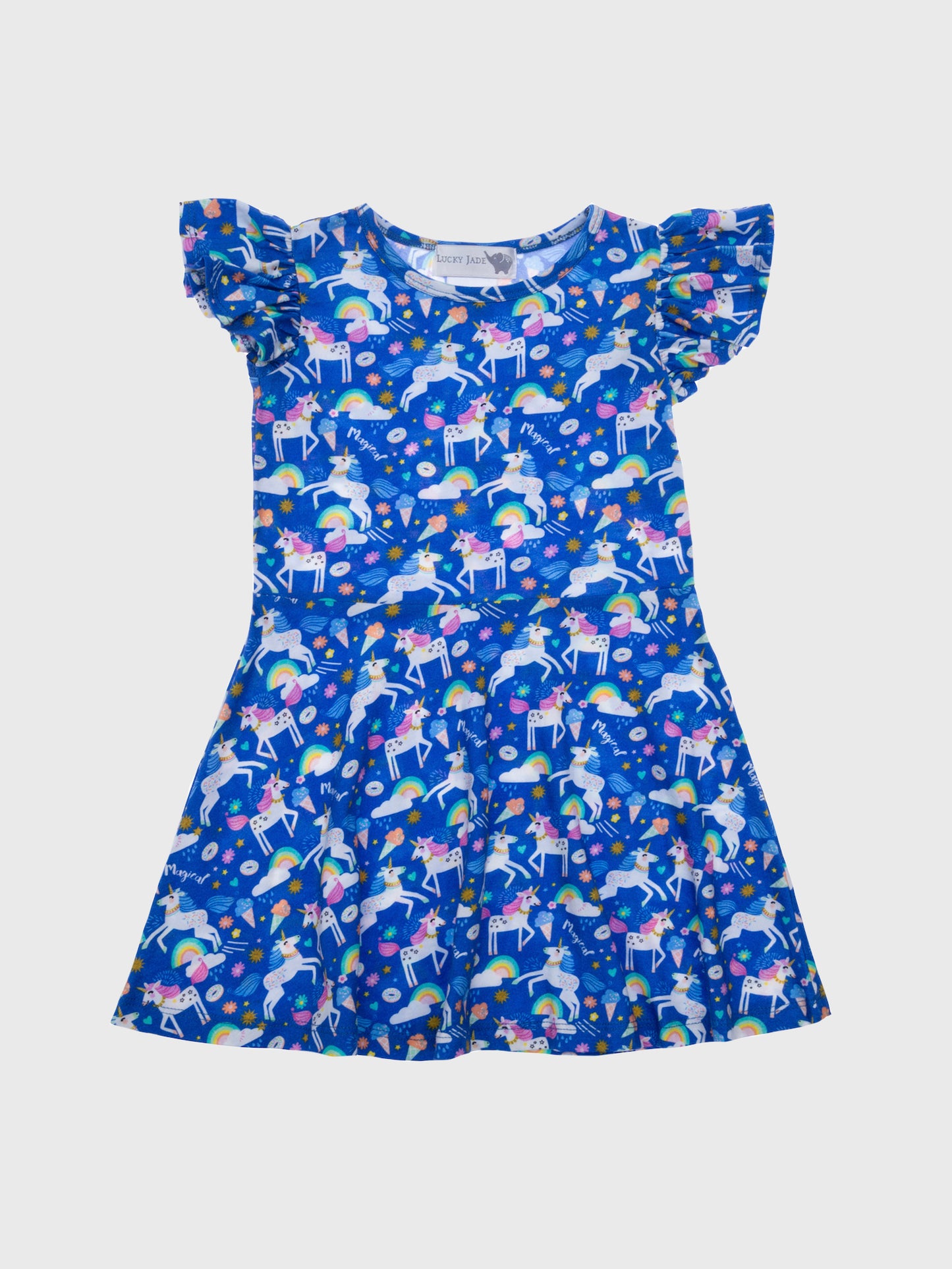Lucky Jade Girls' Unicorn Flutter Dress - Saint Bernard