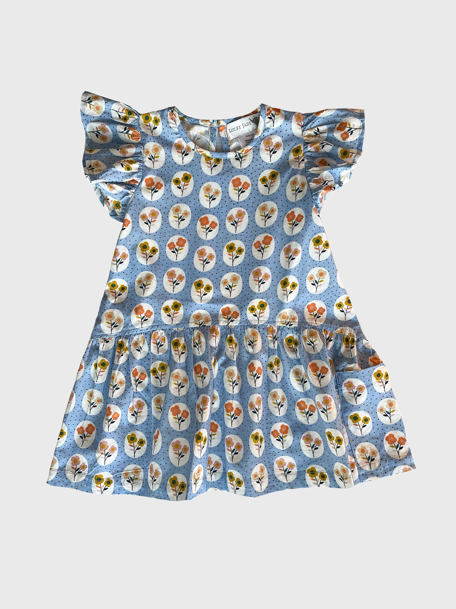 Lucky Jade Little Girls' Blue Circles Floral Darling Dress - Saint Bernard